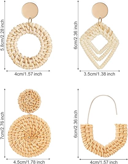 Earrings, Lightweight Geometric Earings, Tassel Woven Bohemian Earrings, Handmade Earings, Drop Dangle Earrings -4 Pairs Earrings, Lightweight Geometric Earings, Tassel Woven Bohemian Earrings, Handmade Earings, Drop Dangle Earrings -4 Pairs